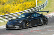 Porsche 911 GT2 RS prototype at the Nurburgring cornering side