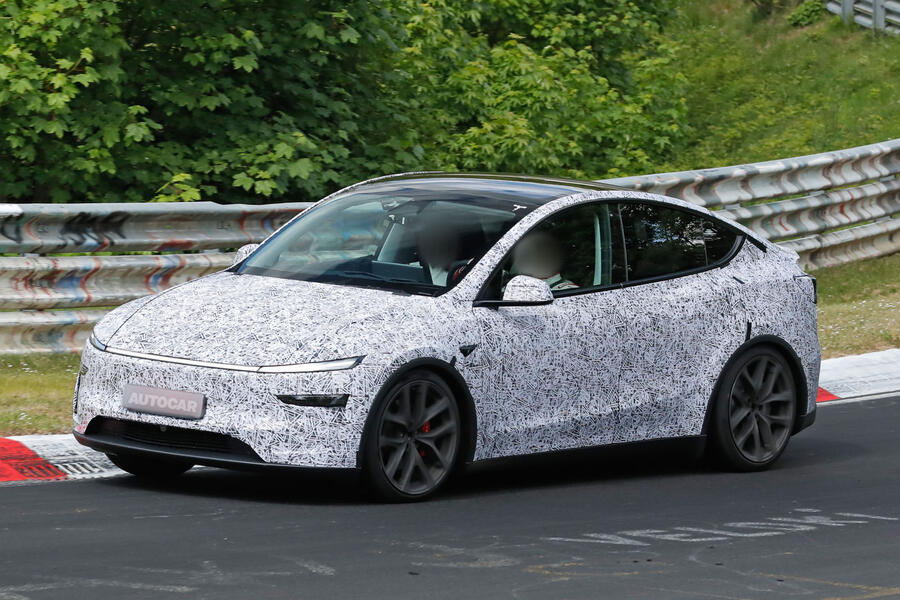 Tesla Model 3 Performance prototype driving on the Nürburgring – front quarter