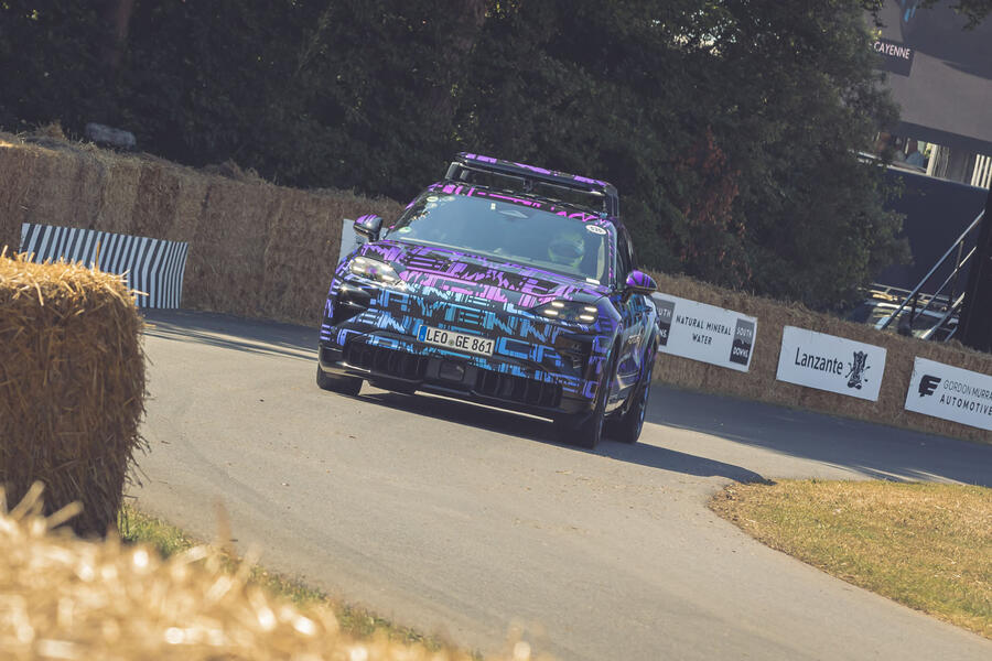 Porsche Cayenne EV front quarter tracking