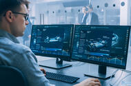An engineer is woking on car designs on a computer screen An engineer is woking on car designs on a computer screen