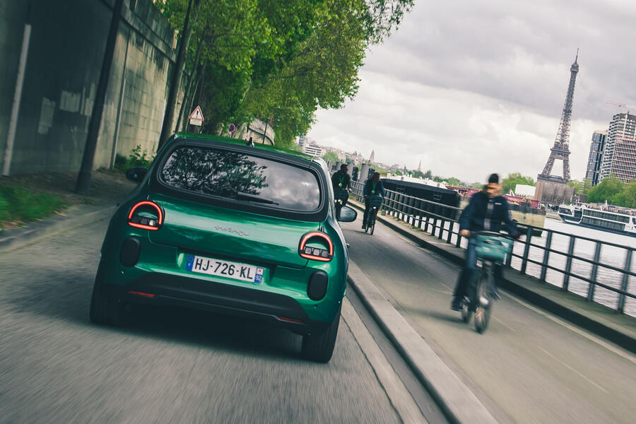 Renault Twingo driving along the Seine