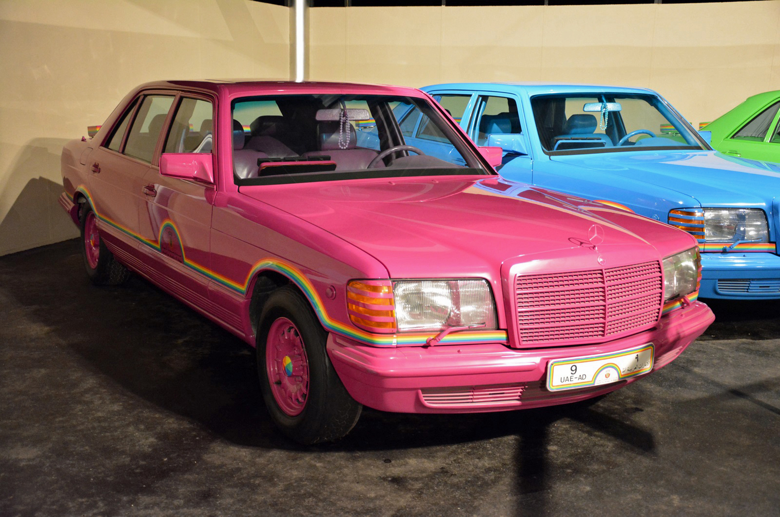 The rainbow Mercedes-Benz 500 SELs