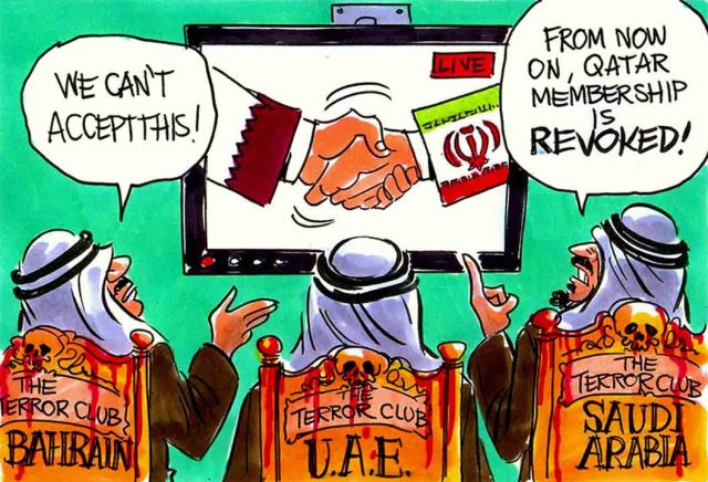 Middle-east deck rearranges Iran and Qatar coming closer together rearranges