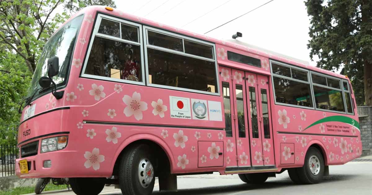 Pink bus service launched in Gilgit Baltistan