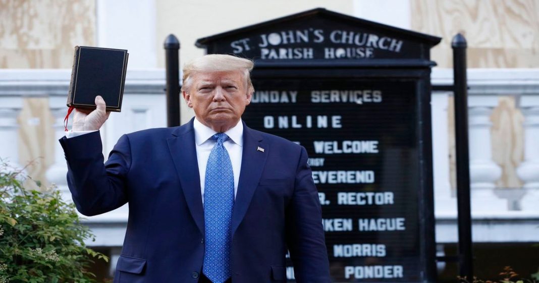 trump posing with bible