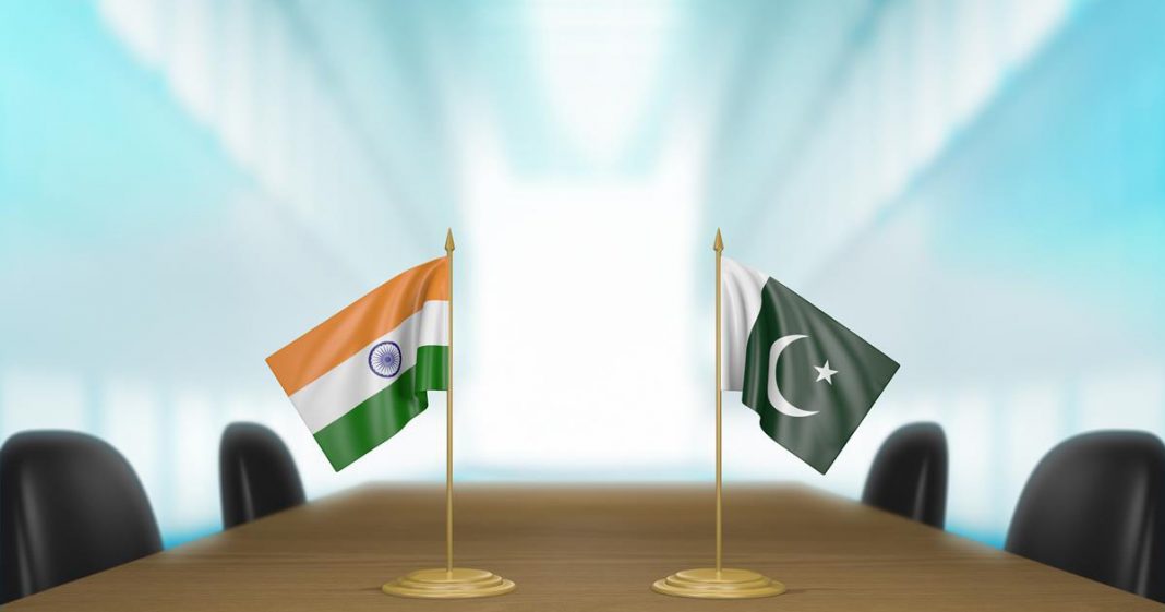 Indian Pakistani flags on a table