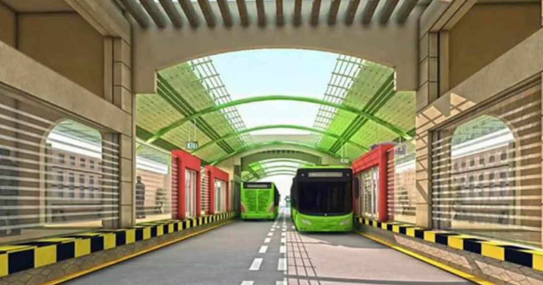 Shows CGI of Track for Green Line BRT