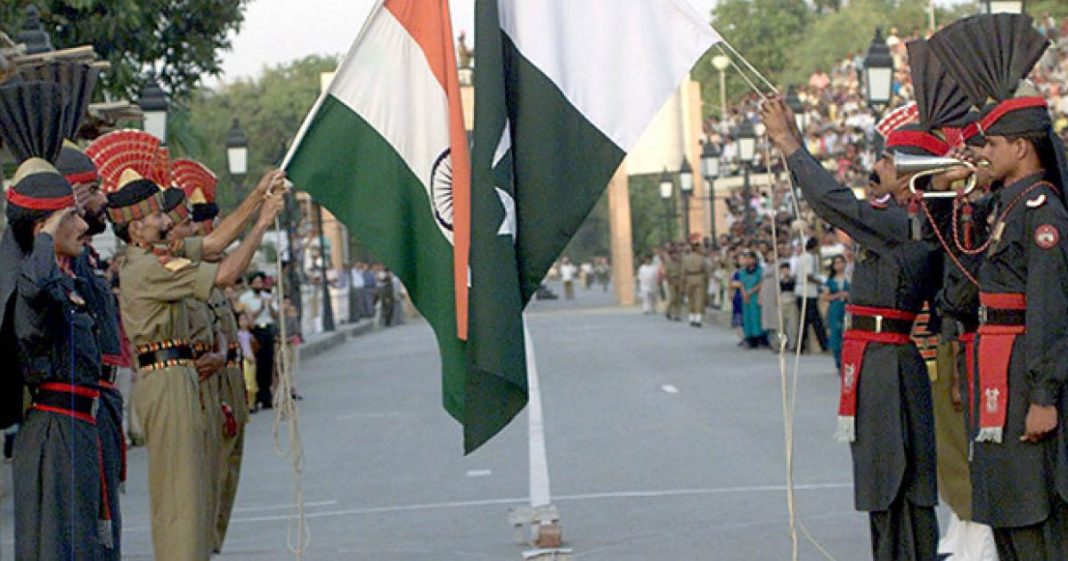 Pakistan and India Flag at wagha