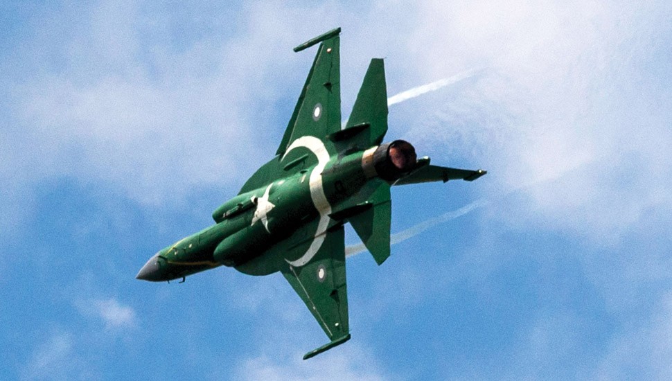 JF-17 with Pakistani Flag flying diagonally