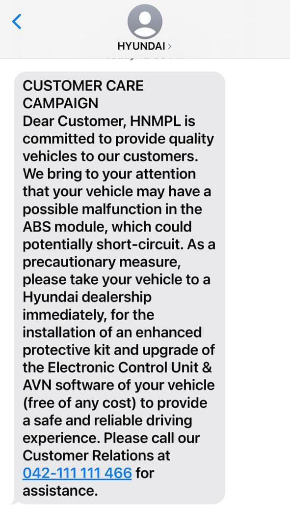 Hyundai Tucson Recall Message