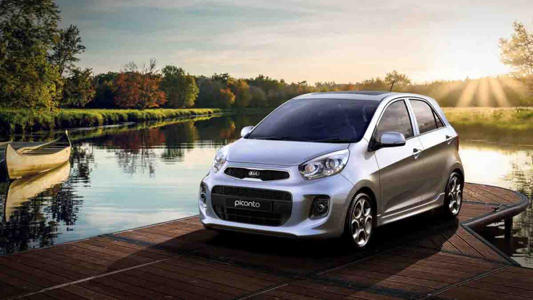 Tax on 1000cc cars slashed, (shows a picanto in a scenic background)