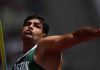 Shows Arshad Nadeem doing Javelin Throw