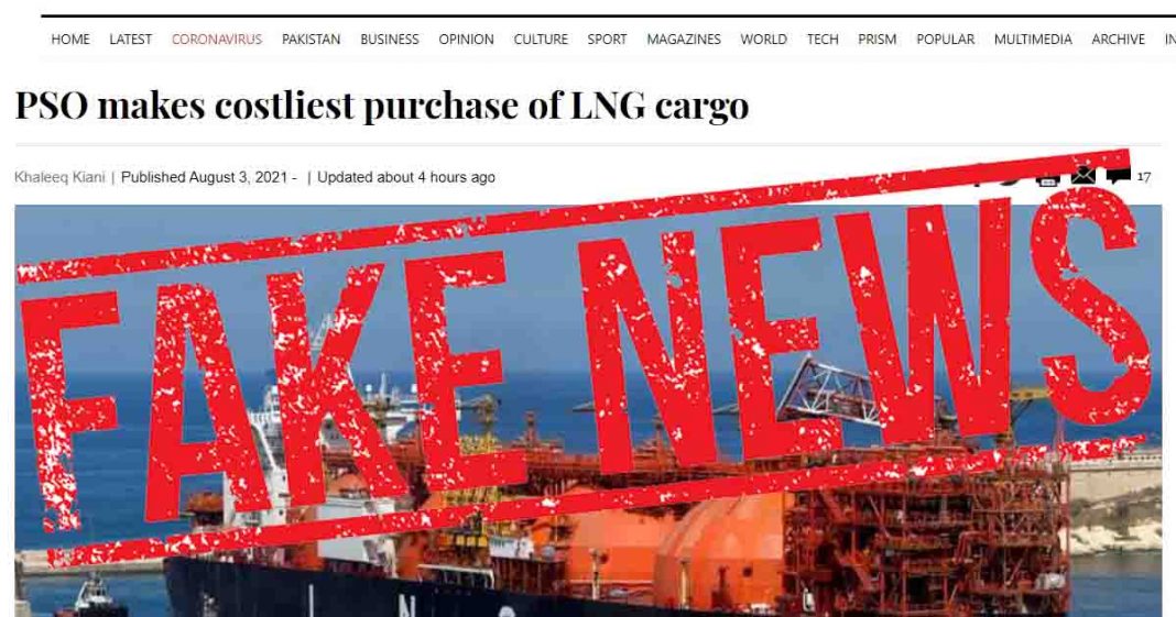 Shows Dawn news with Fake News stamp on it