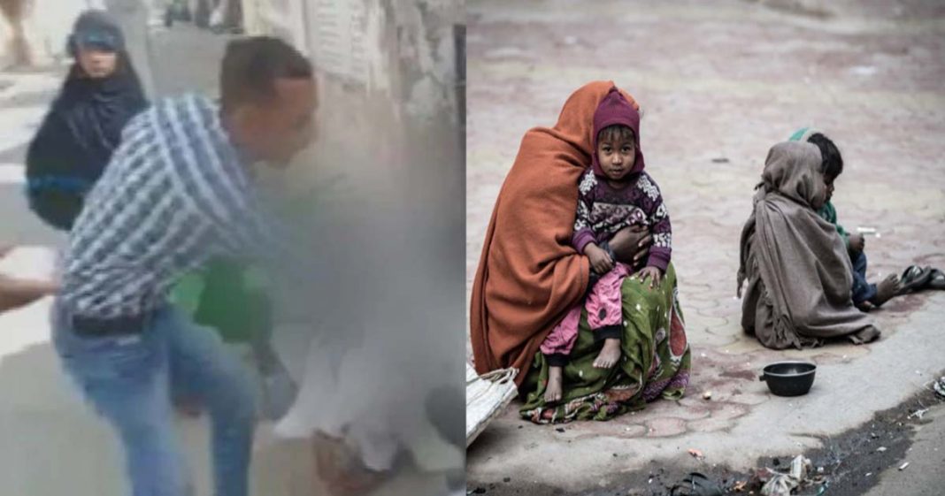 Indian man assaulting beggar