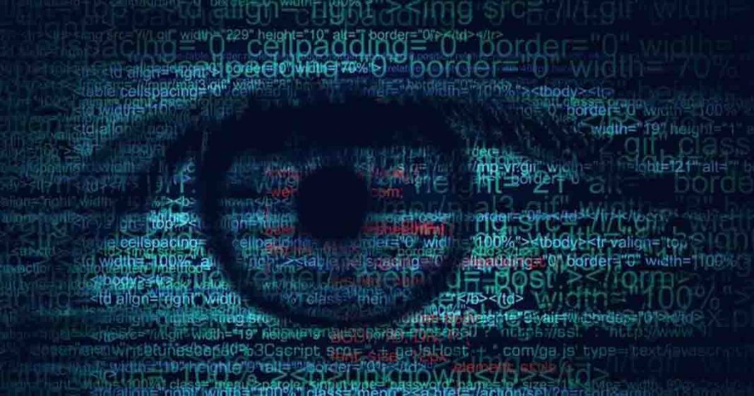 Shows an eye, like exodus, that is watching through security