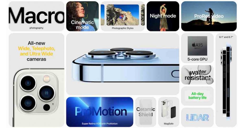 Shows a table for the features of iPhone 13