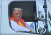 trump rides in garbage truck