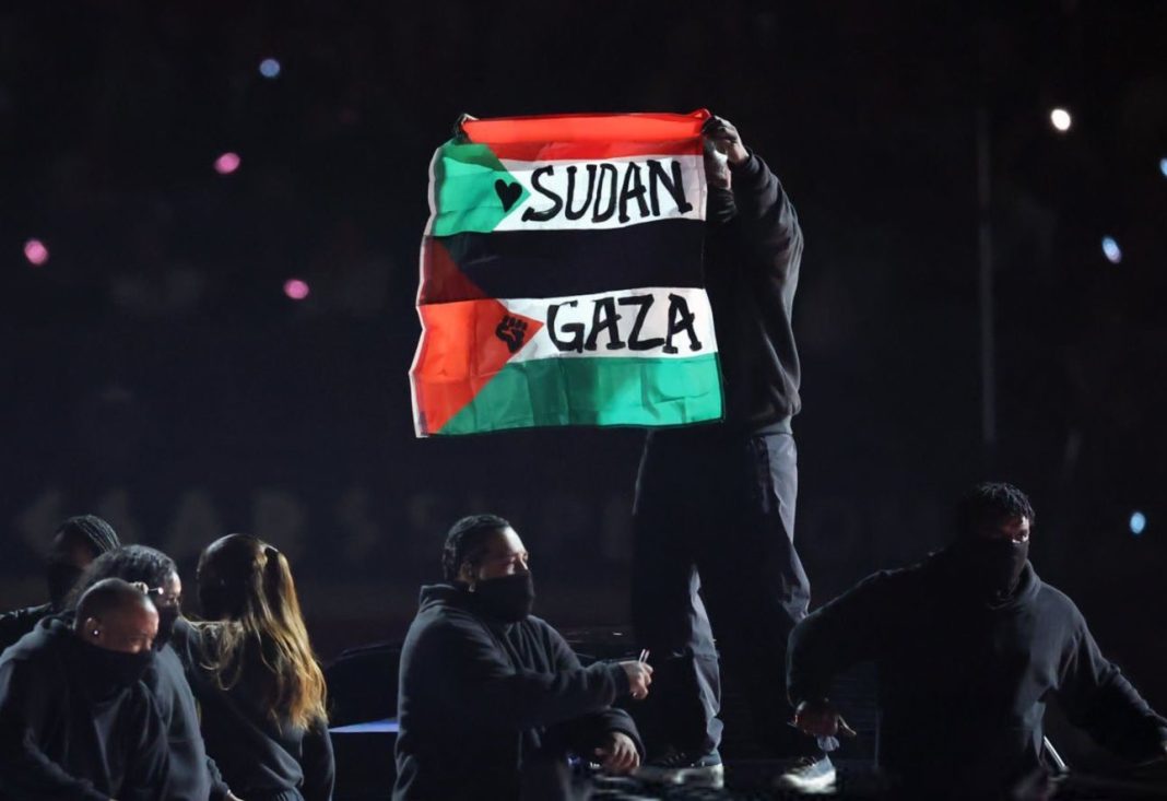 Sudanese & Palestinian Flags at Super Bowl Halftime